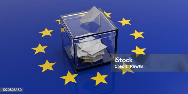 Ballot Box On A European Union Flag 3d Illustration Stock Photo - Download Image Now