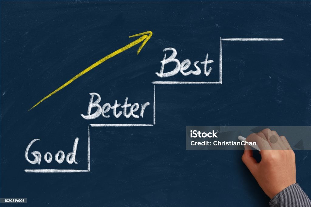 Good Better Best Good Better Best concept on the chalkboard with writing hand. Improvement Stock Photo