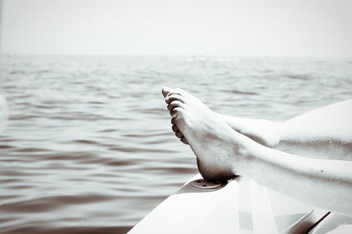 Vacations, Human Foot, Cruise, Summer, Travel ,Monochrome