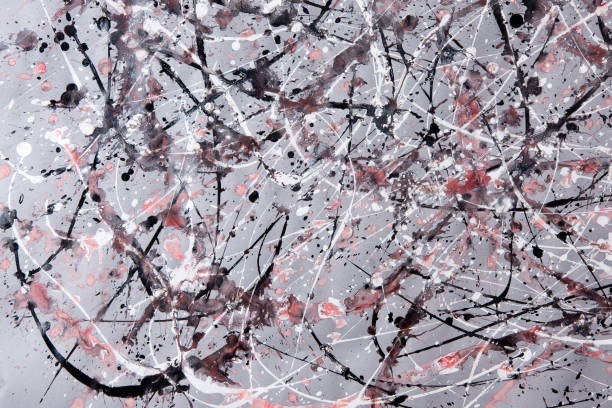 istock Abstract expressionism pattern. Style of drip painting. Black, Red and white paint. 1020831732