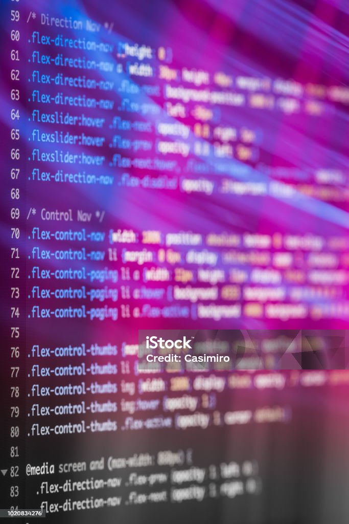 Html And Css Code Developing Screenshot With Light Effects Stock Photo ...