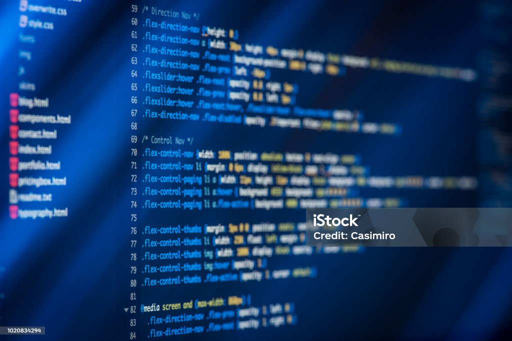 Html And Css Code Developing Screenshot With Light Effects Stock Photo ...