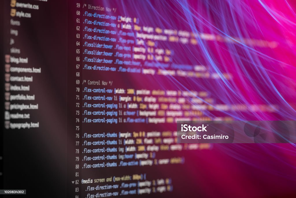 Html And Css Code Developing Screenshot With Light Effects Stock Photo ...