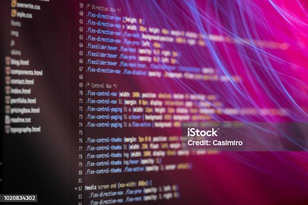 Html And Css Code Developing Screenshot With Light Effects Stock Photo ...