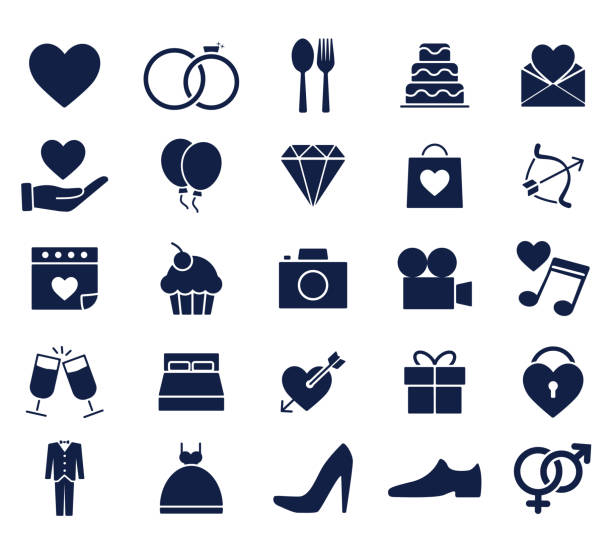 свадебный набор иконок глифа - honeymoon stock illustrations
