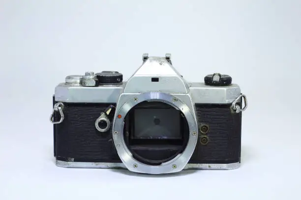 vintage camera without len on white background