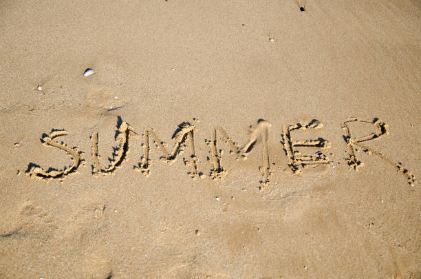 istock Summer printed in the sand on the beach 1020875618