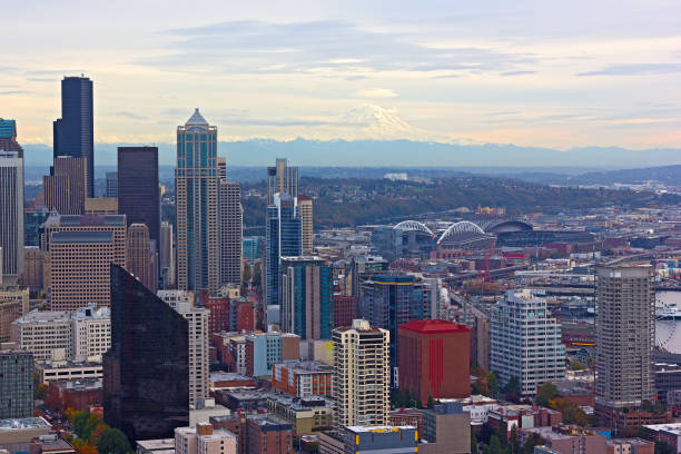 istock A view on Seattle downtown and Mount Rainier at autumn sunset. 1020906828