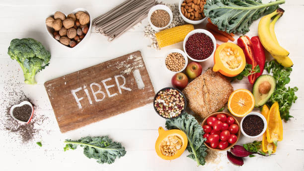 High Fiber Foods. High Fiber Foods. Healthy balanced dieting concept. Top view fibre stock pictures, royalty-free photos & images