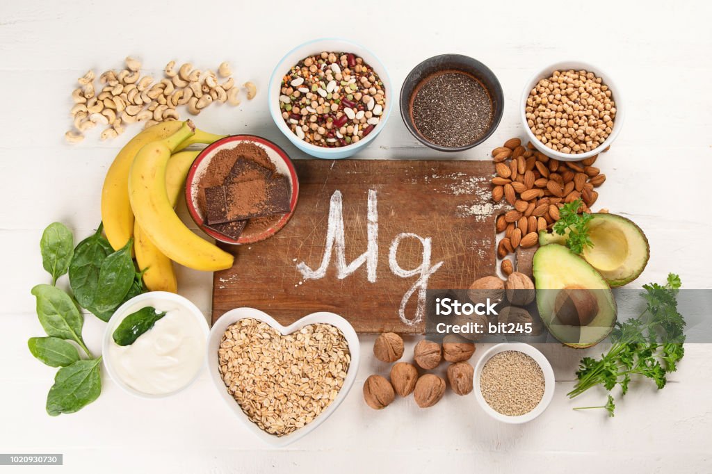 Magnesium rich foods Magnesium rich foods. Top view. Healthy eating Magnesium Stock Photo