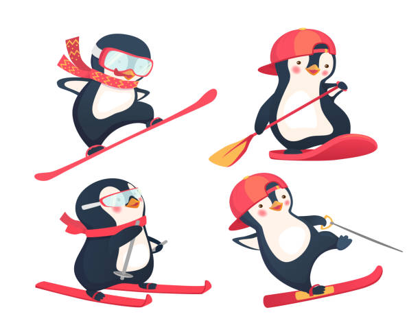 冬と夏のセットでアクティブなペンギン - skiing ski winter sport freestyle skiing点のイラスト素材／クリップアート素材／マンガ素材／アイコン素材