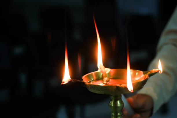 oil brass lamp ready to be lit for inauguration ceremony