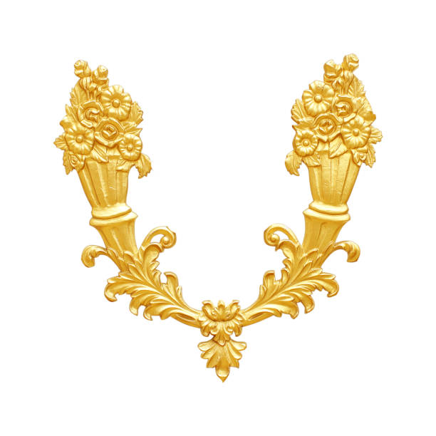 istock Ornament elements, vintage gold floral designs on white 1020940108