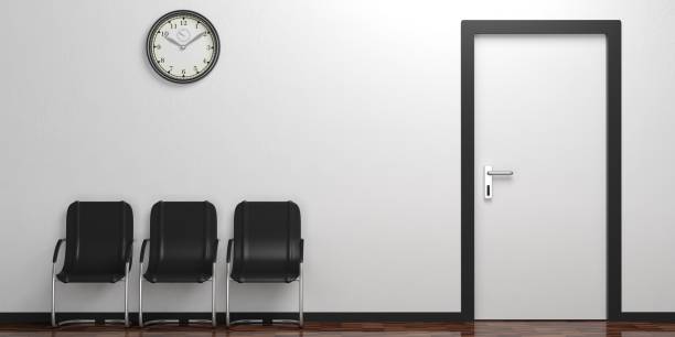 istock Waiting chairs on a wooden floor. 3d illustration 1020958296