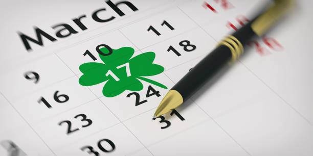 istock Ballpoint pen on a planner - day March 17 circled. 3d illustration 1020958320