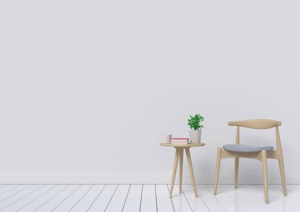 istock Interior with armchairs and ornamental plants on empty wall background 1020963300