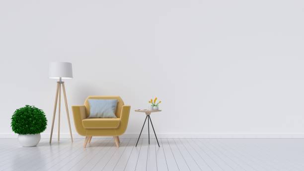 istock White room with armchair and lamp on white background 1020963328