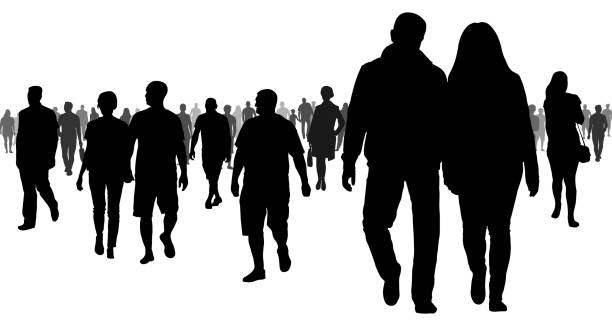 Crowd of people going to a meeting silhouette Crowd of people going to a meeting silhouette crowd of people silhouettes stock illustrations