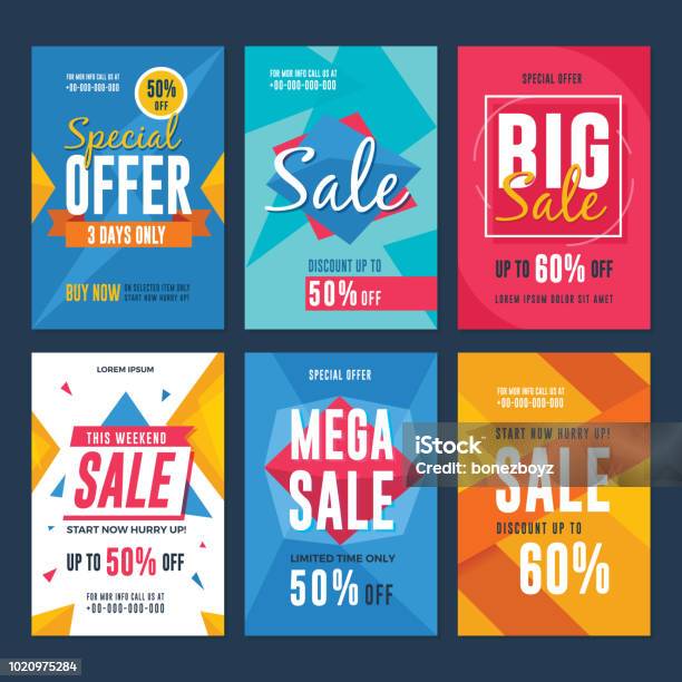 Collection Of Sale And Discount Flyers Stock Illustration - Download Image Now - Sale, Flyer - Leaflet, Poster