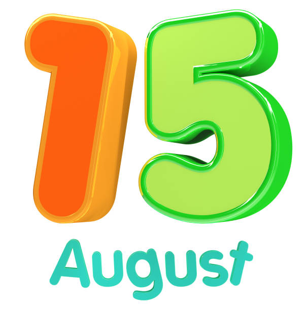 3D render Illustration. Glossy 3d text 15 August in Indian flag color for Happy Independence Day celebration.