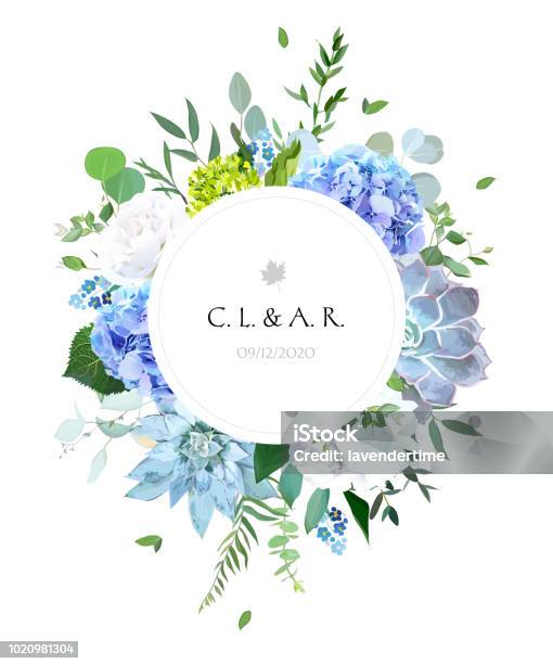 Round Botanical Vector Design Frame Stock Illustration - Download Image Now - Flower, Circle, Blue