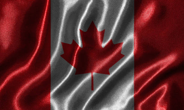 istock Wallpaper by Canada flag and waving flag by fabric. 1020982446