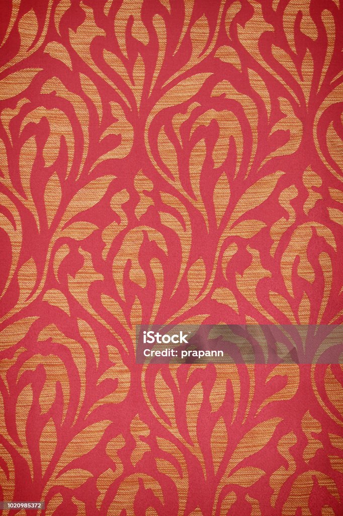 red vintage fabric with gold decor Damask Stock Photo