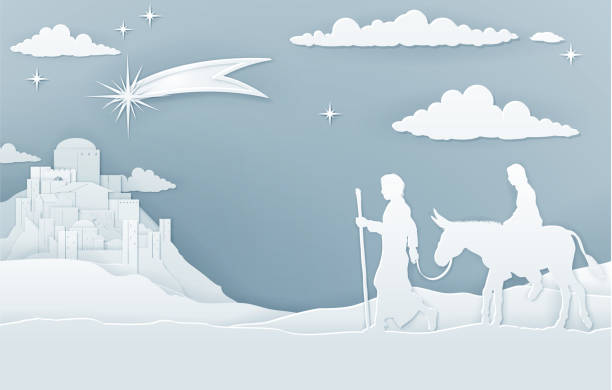 ilustraciones, imágenes clip art, dibujos animados e iconos de stock de navidad belén maría josé y belén - star of bethlehem