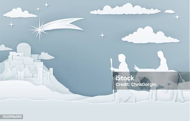 Christmas Nativity Mary Joseph And Bethlehem Stock Illustration - Download Image Now - Christmas, Bethlehem - West Bank, Nativity Scene