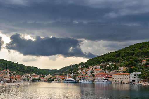 Cloudy stormy afternoon in small coastal town Pucisca on the island of Brac, Dalmatia, Croatia.
Holidays travel destination.