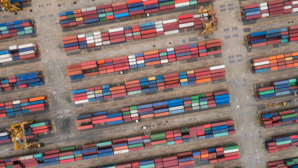 istock Aerial view container ship for import  export or transportation concept background. 1021003756