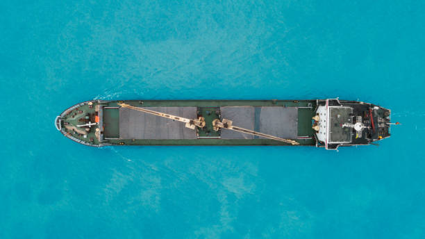 istock Aerial view empty container ship from sea port for import  export or transportation concept background. 1021003788