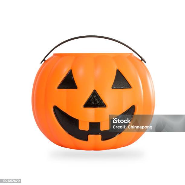 Pumpkin Basket Isolated On White Background For Kid Collecting Candy Jack Olantern Basket Trick Or Treat On Halloween Day Celebration Stock Photo - Download Image Now
