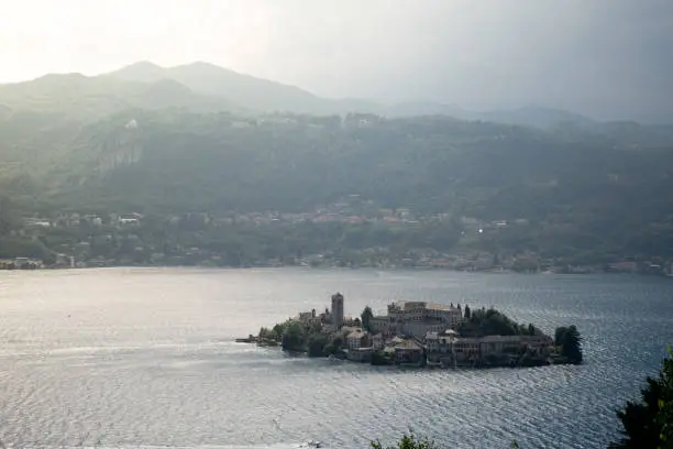 The beautiful island of San Giulio, in the middle of Lake Orta
