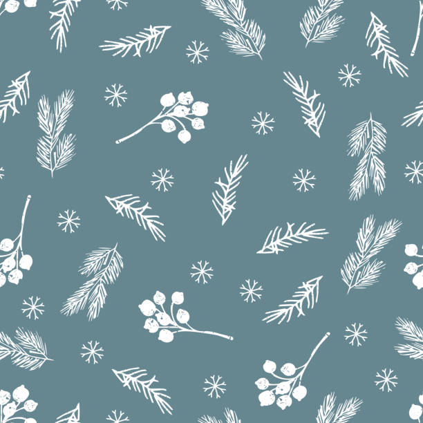 winter musterdesign mit tannenzweigen. vektor-print. - wrapping paper pattern floral pattern flower stock-grafiken, -clipart, -cartoons und -symbole