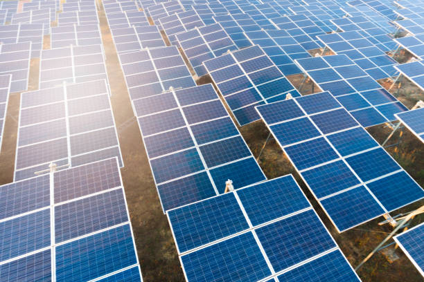 istock Beautiful sunset over Solar Farm 1021034830