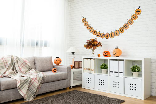 no people Halloween decoration living room for copy space background at home