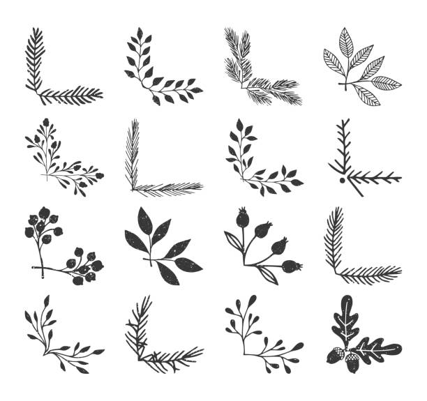 ilustrações de stock, clip art, desenhos animados e ícones de ink floral corners. sketched vector illustration. fancy borders. isolated. - flower ornament