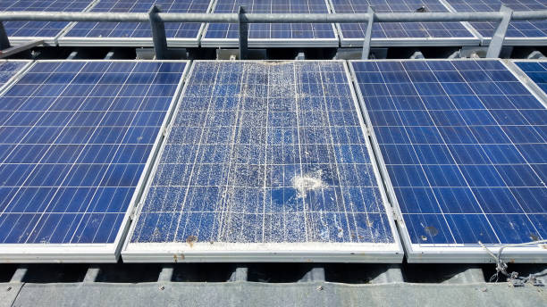 Cracked solar modules stock photo