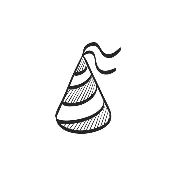 Sketch icon - Birthday hat Birthday hat icon in doodle sketch lines. Object celebration head wear striped party hat stock illustrations