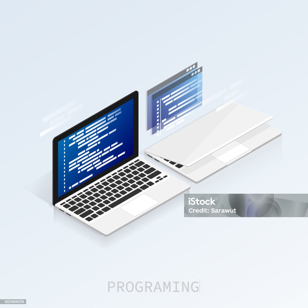 Programmer Coding Binary Computer Isometric Flat Vector Stock ...