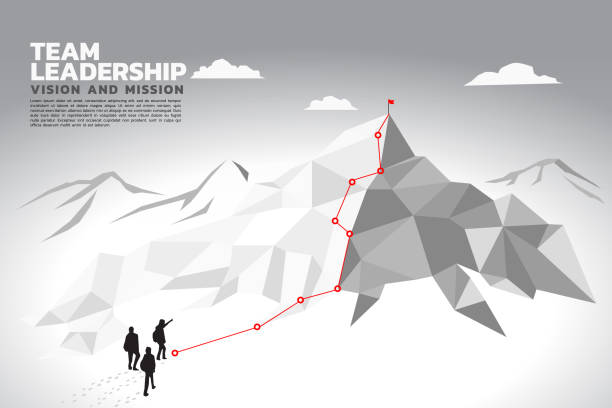 팀 리더의 산의 정상을 우러러 - 전진 방향 일러스트 stock illustrations