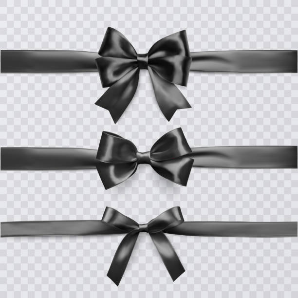 ilustraciones, imágenes clip art, dibujos animados e iconos de stock de conjunto de arcos decorativos negro con la cinta horizontal aislado sobre fondo transparente, arco y cinta para la decoración del regalo, ilustración vectorial - black ribbon gift bow