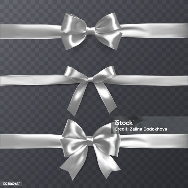 Set Of Decorative White Bows With Horizontal Ribbon Isolated On Transparent Background Bow And Ribbon For Gift Decor Vector Illustration Stock Illustration - Download Image Now