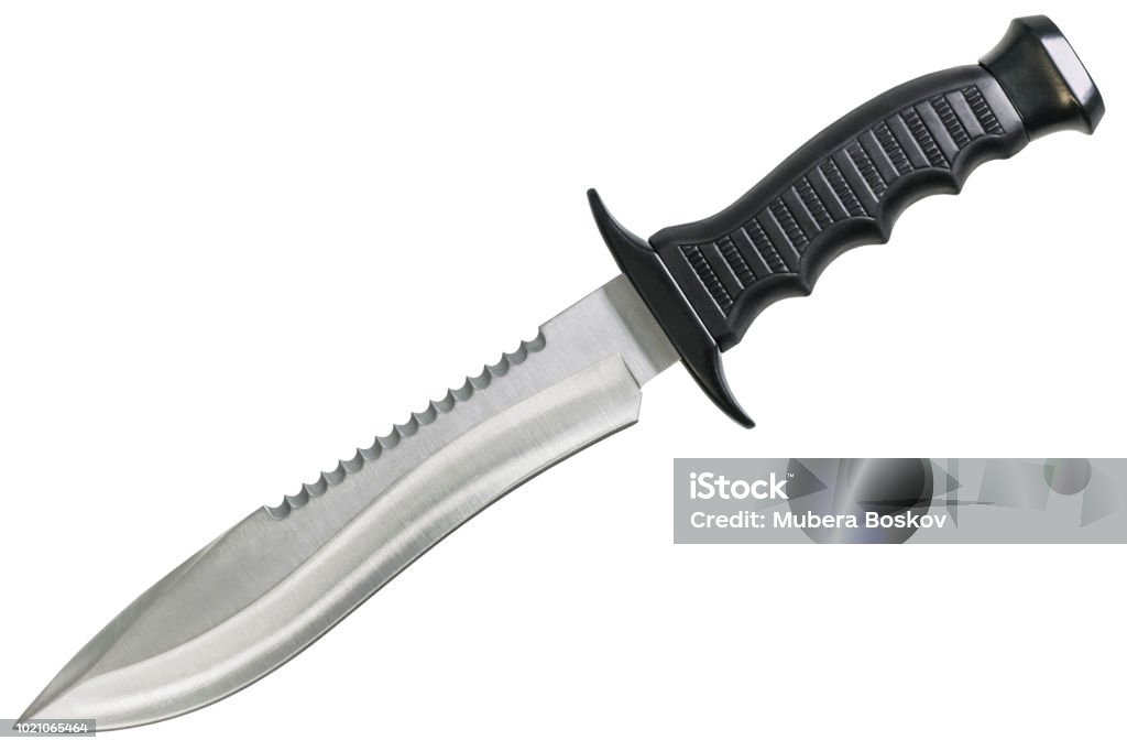 Lame fixe tactique Combat chasse survie Sawback Bowie couteau isolée On White Background - Photo de Couteau libre de droits