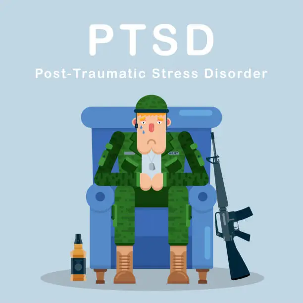 Vector illustration of Ex-military man in depression.