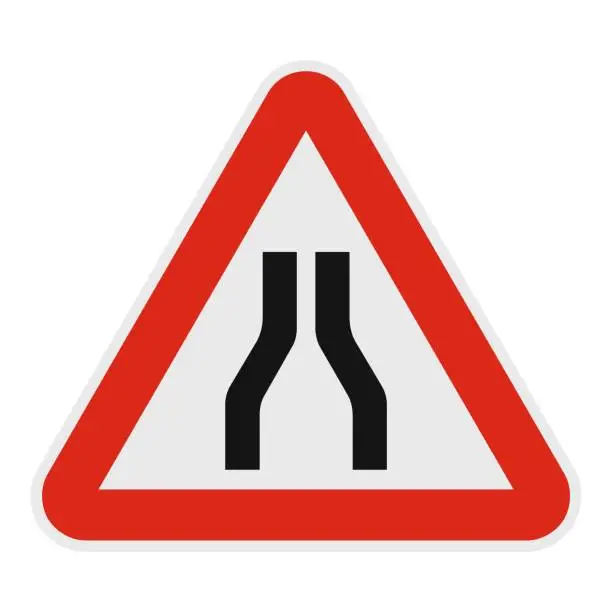 Vector illustration of Narrowing of the road icon, flat style.