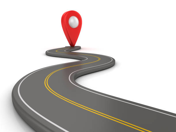 Winding 3D Road with GPS Marker - 3D Rendering