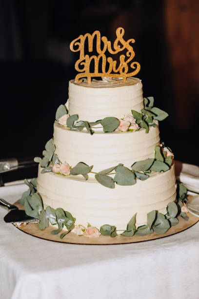 istock wedding cake three tiers decorated 1021086118