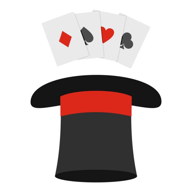 czapka z ikoną karty, styl kreskówki. - magic magic trick magician magic wand stock illustrations
